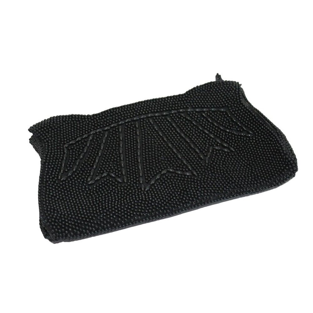 Black Beaded Evening Clutch Bag with Zipper Closure Interior Pocket Japan‎